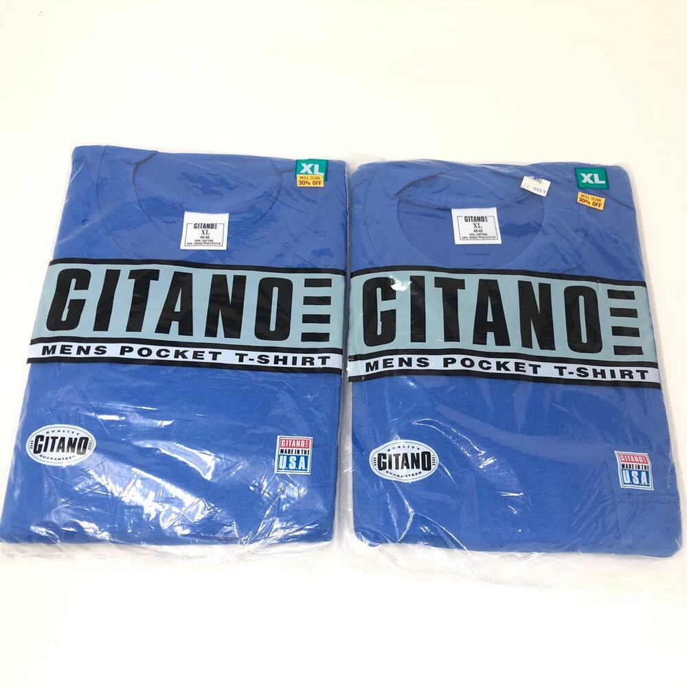 Gitano Mens Pocket T Shirt‎ Size XL SET of 2 Blue Poly Cotton Blend NOS